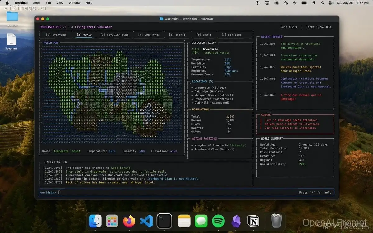 Mac 终端世界模拟 UI