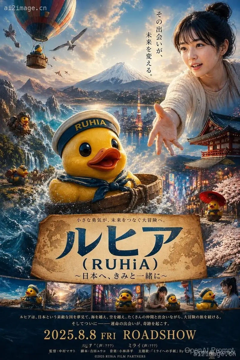 小黄鸭冒险电影海报提示词