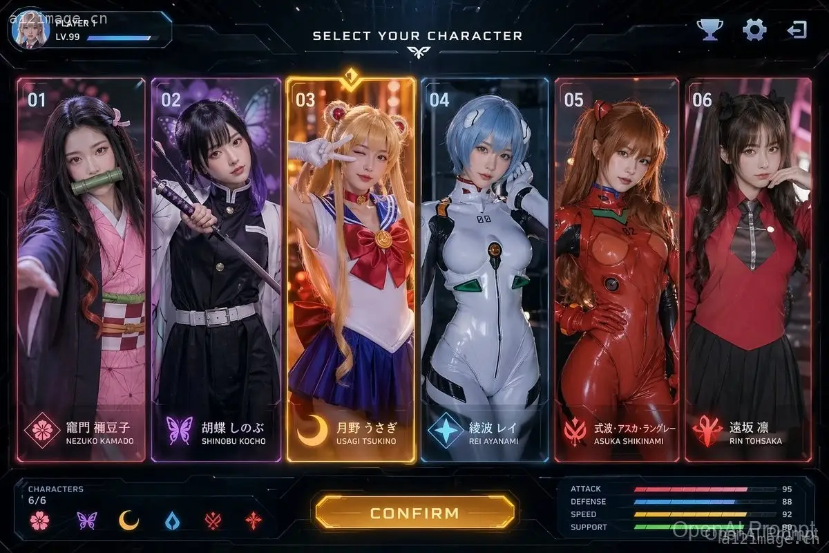 科幻动漫角色选择 UI