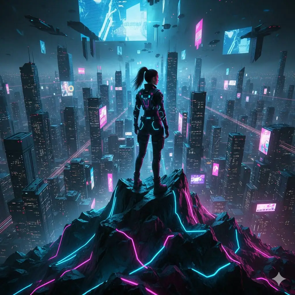 赛博霓虹少女:未来之巅的守望者