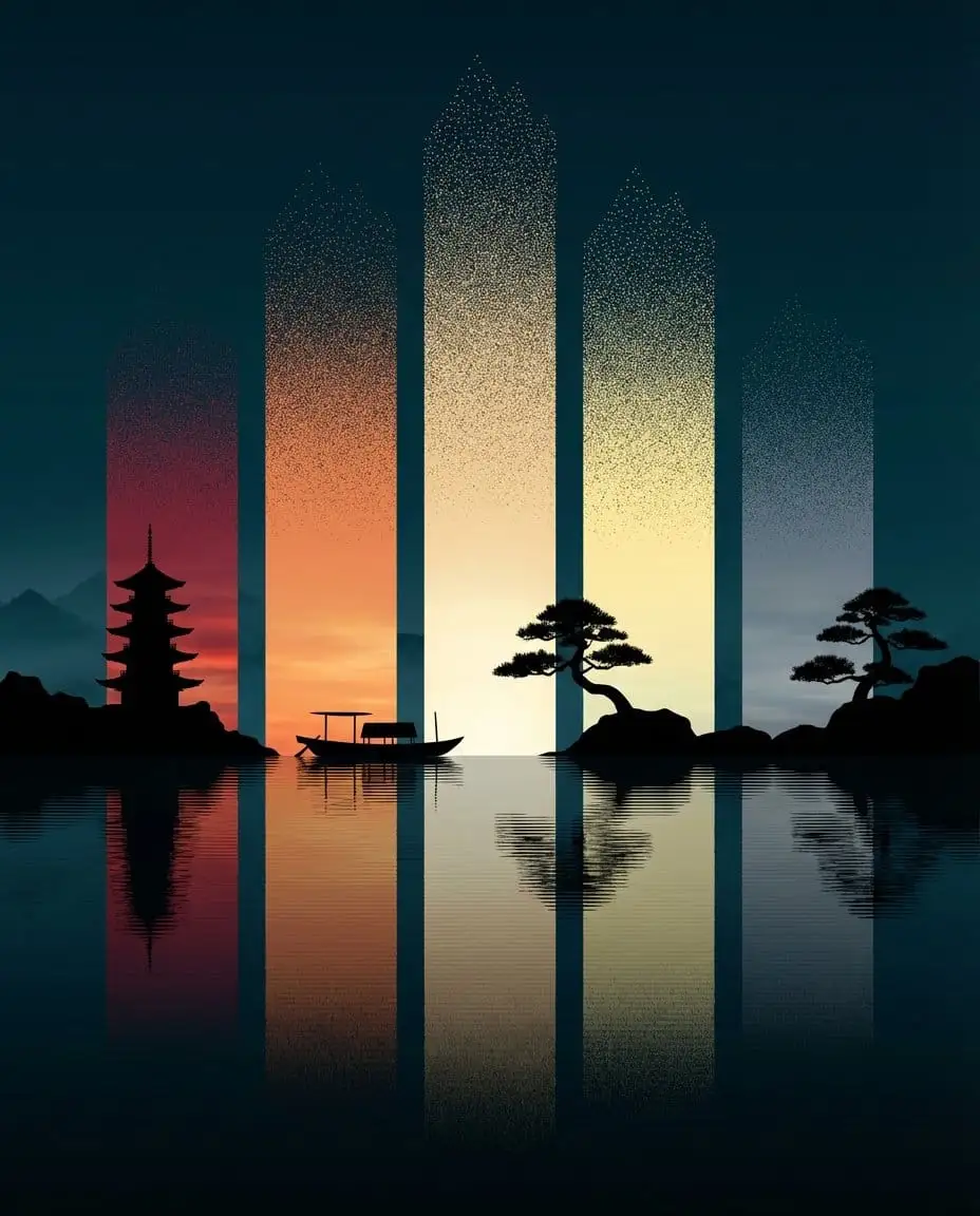 禅意时序光影:抽象东方景观数字画
