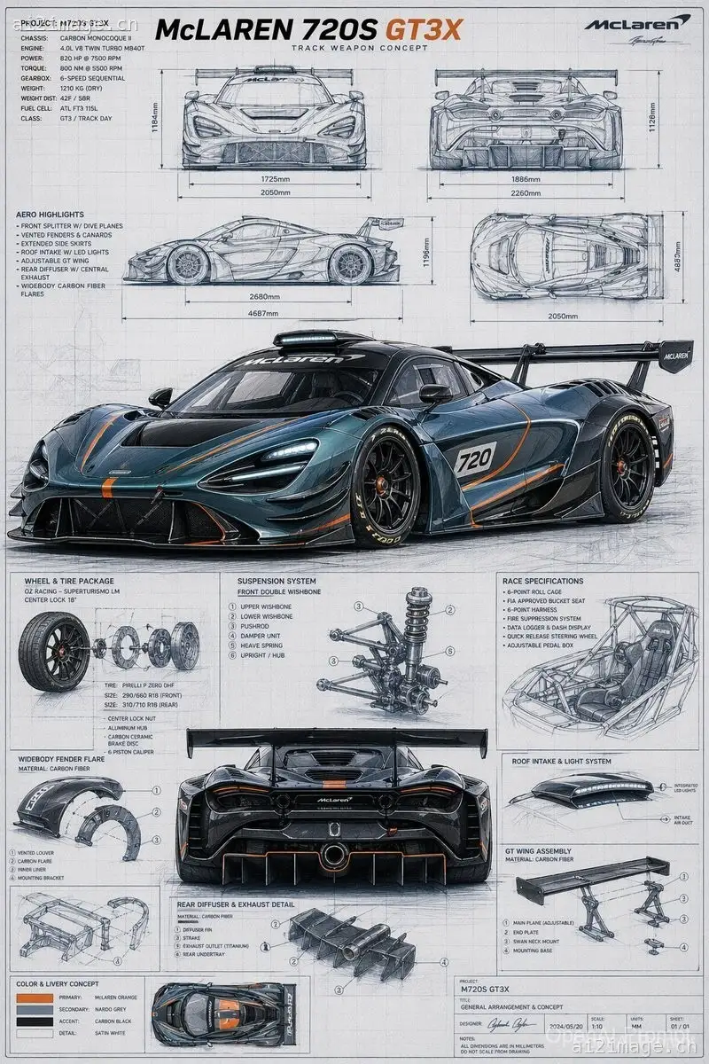 McLaren GT3X 技术蓝图海报