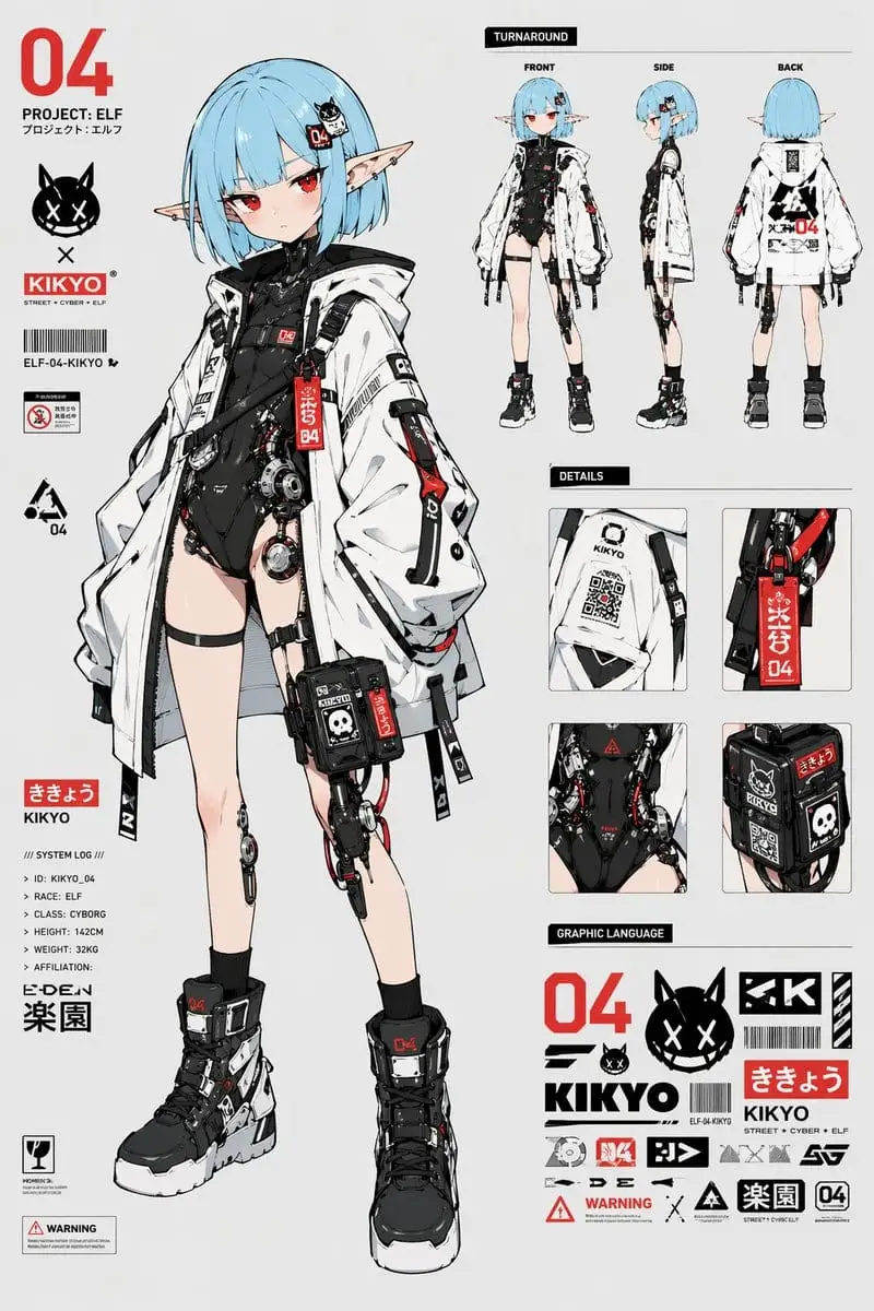 赛博精灵少女KIKYO · 高质感角色设定集提示词
