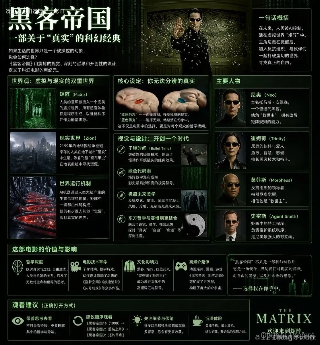 《黑客帝国》科幻信息图海报