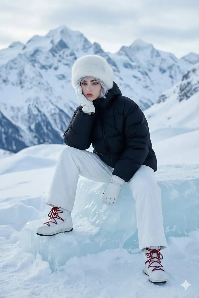 阿尔卑斯雪山高级时装冬季肖像