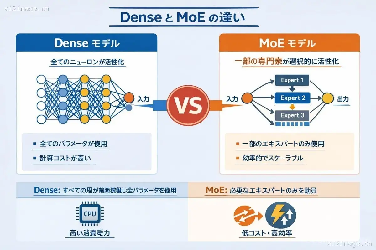 Dense 与 MoE 神经网络信息图