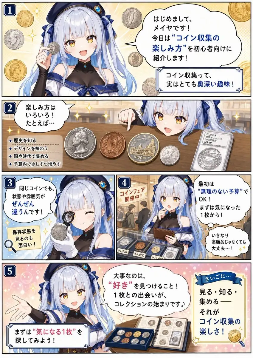 新手钱币收藏教学漫画页面 - 动漫风格入门指南