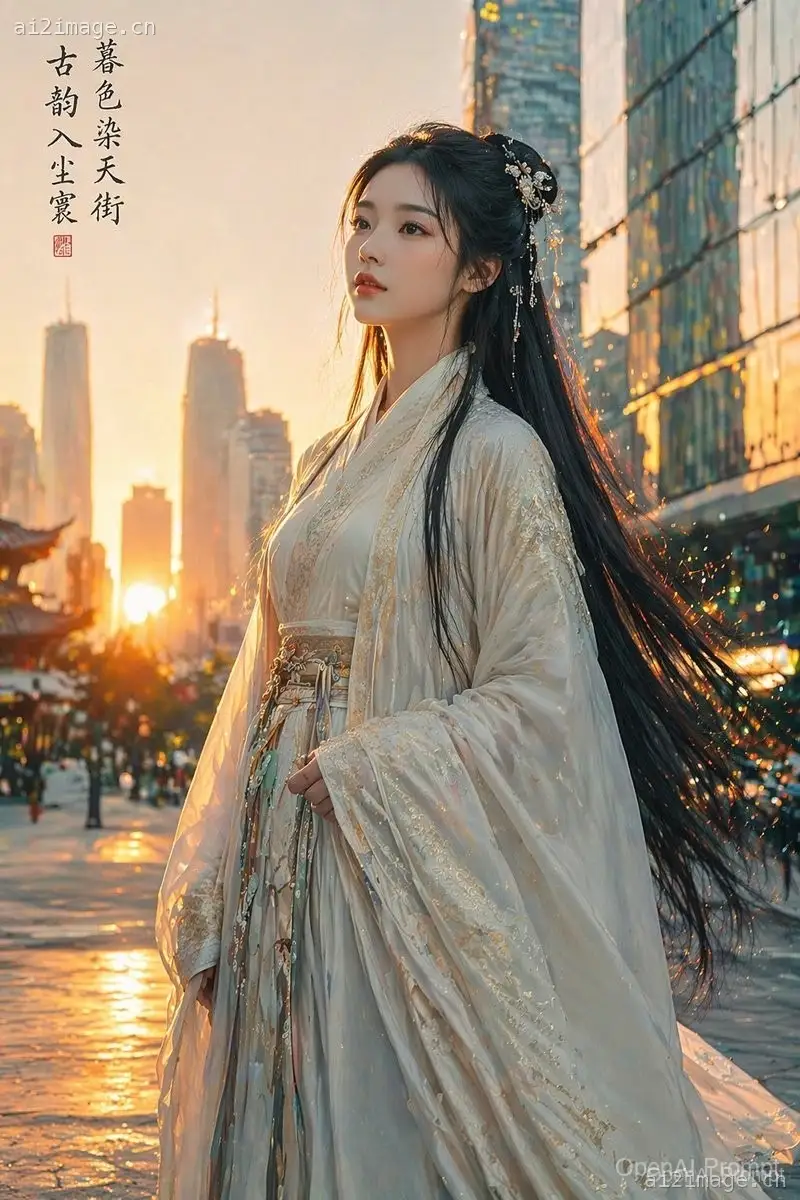 现代都市落日下的古典之美