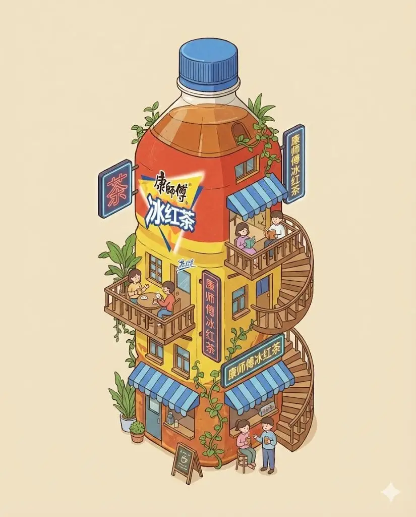 可乐瓶变身微型大楼:创意建筑插画