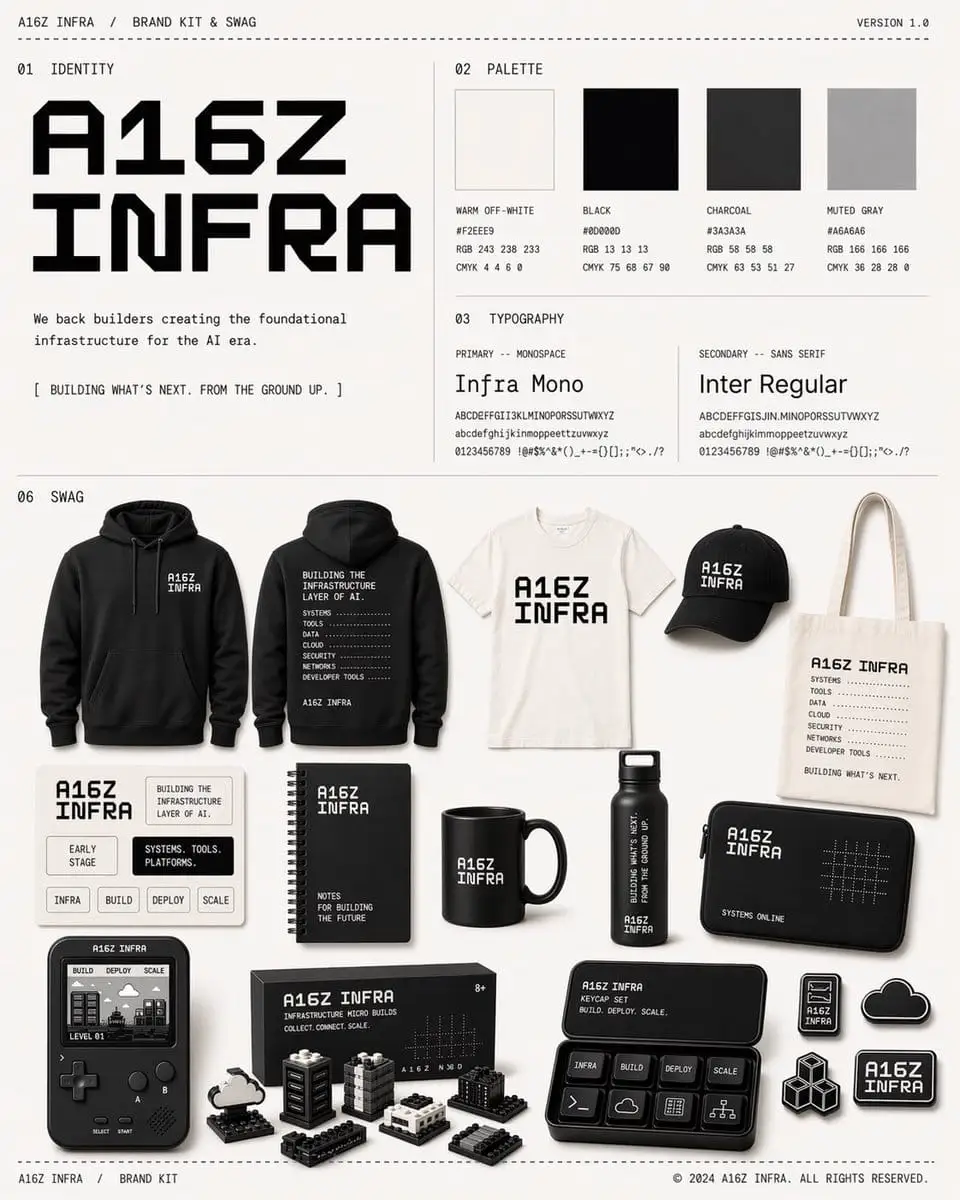 A16Z INFRA 品牌工具包 - 瑞士风格样机展示