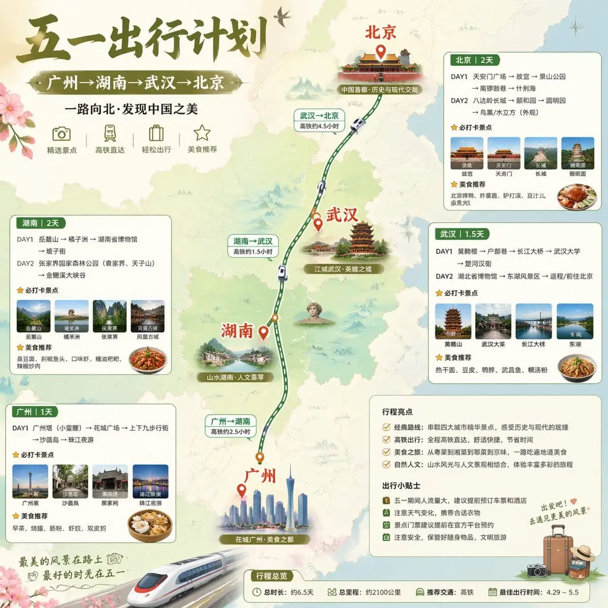 五一高铁旅行信息图·中国风路线海报