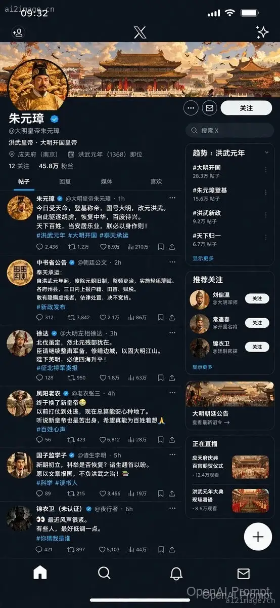 历史皇帝社交媒体 UI 界面模型
