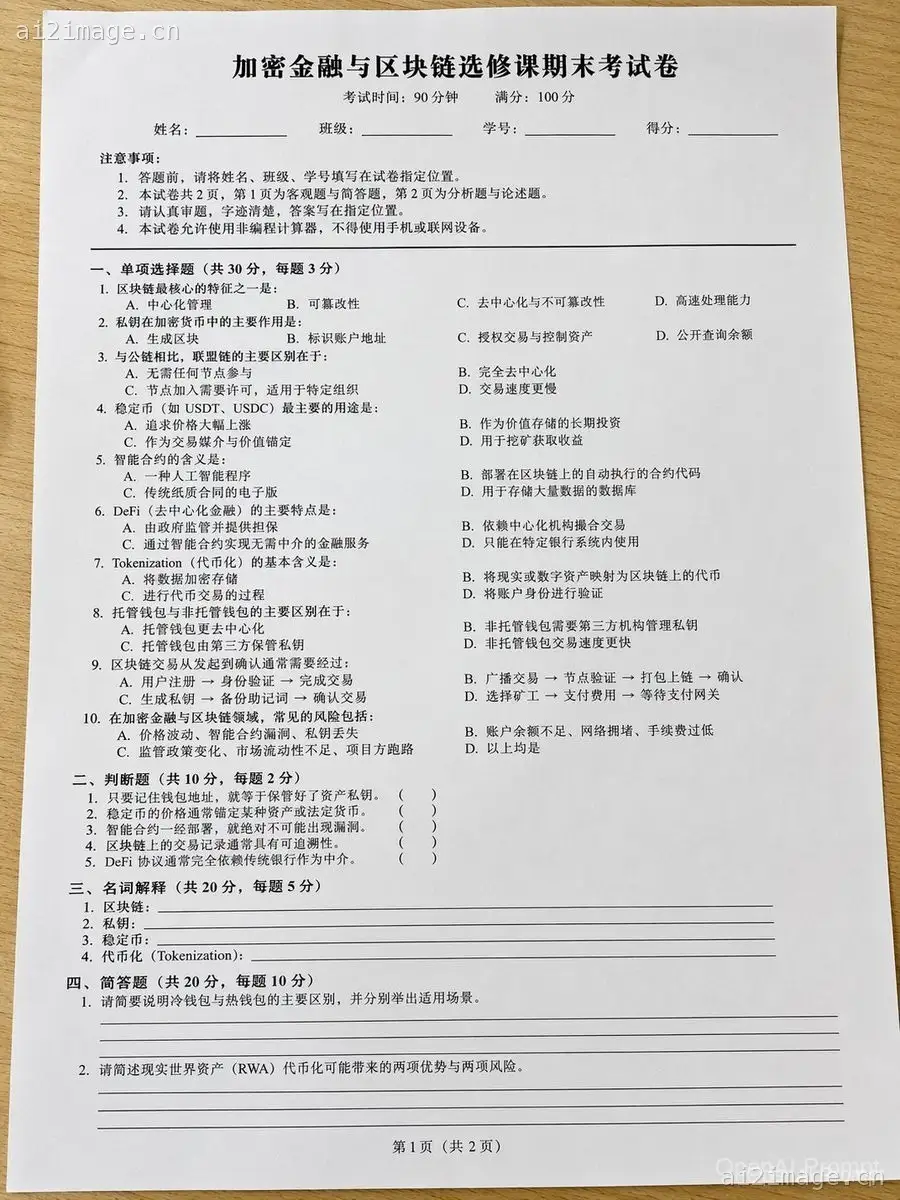逼真的加密货币考试试卷