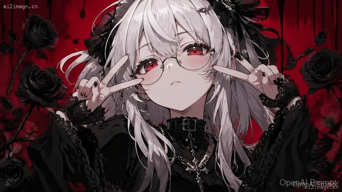 哥特风动漫少女与黑玫瑰