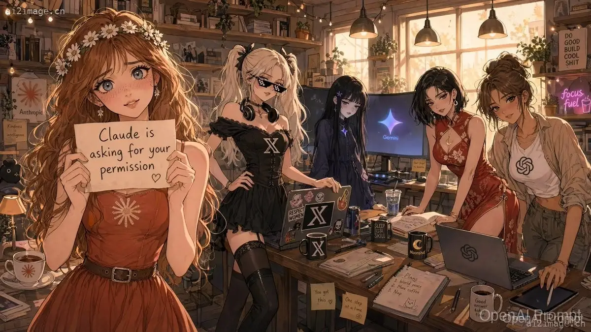 动漫 AI 工作室少女与日落