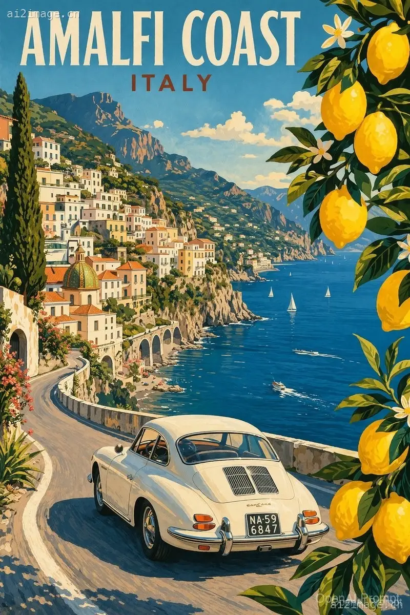 阿马尔菲海岸复古旅行海报