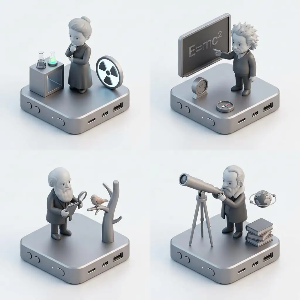 深空灰科学家立体网格:极简工业风3D群像