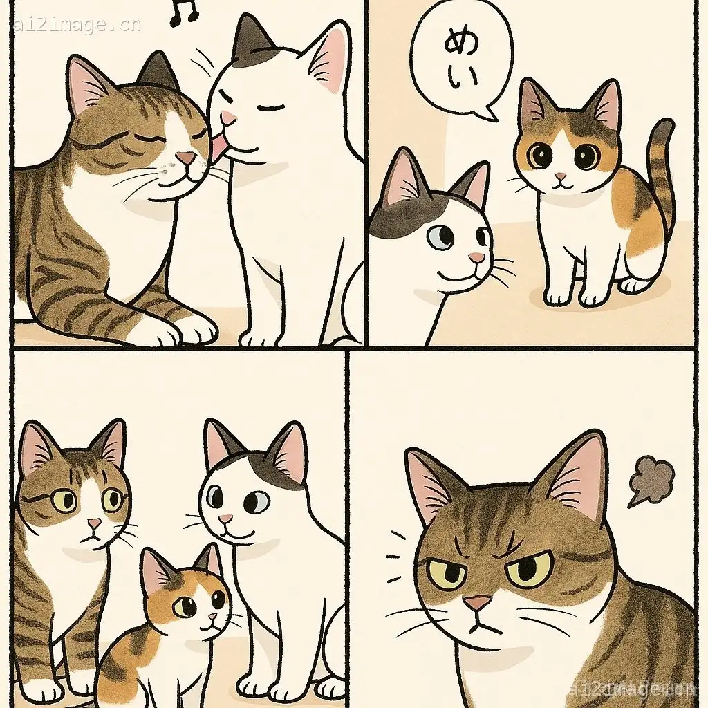 可爱的四格猫咪吃醋漫画