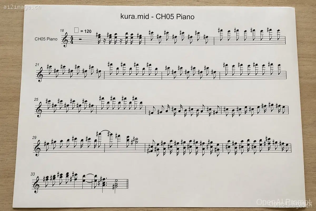 MIDI 钢琴乐谱实拍图