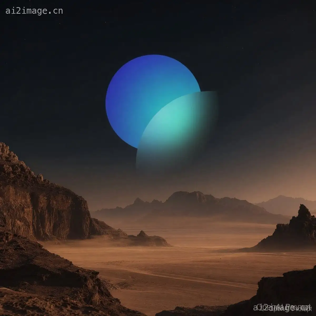 双星映照下的超现实沙漠