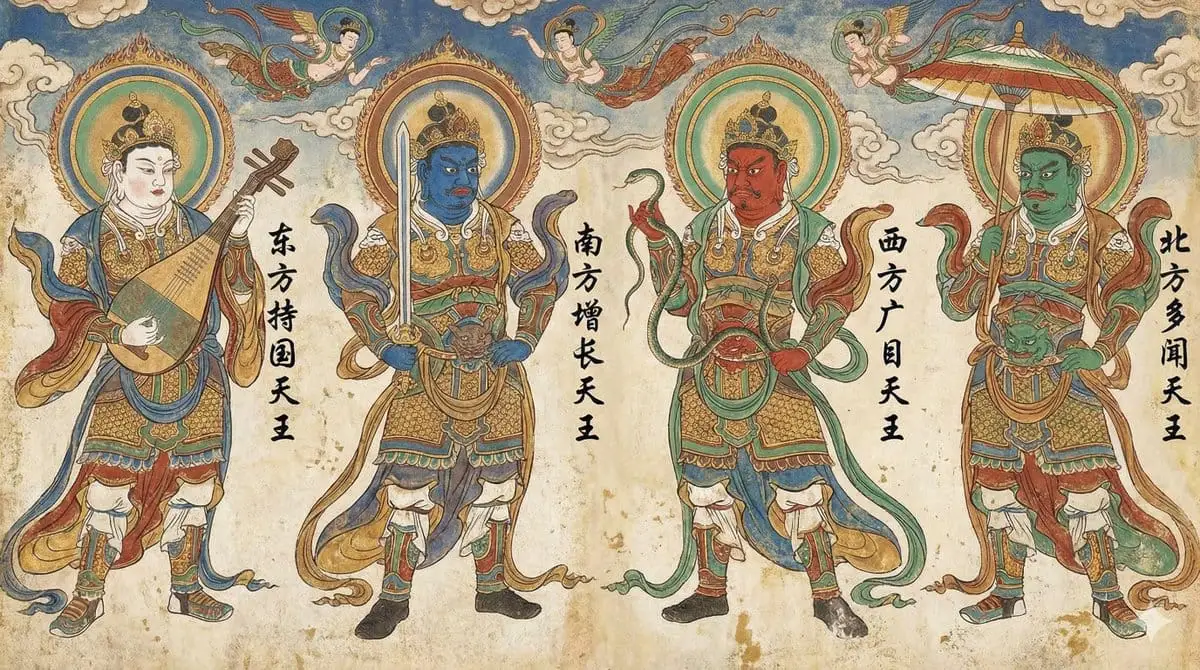 敦煌四大天王全景图:威严赫赫的佛教守护神