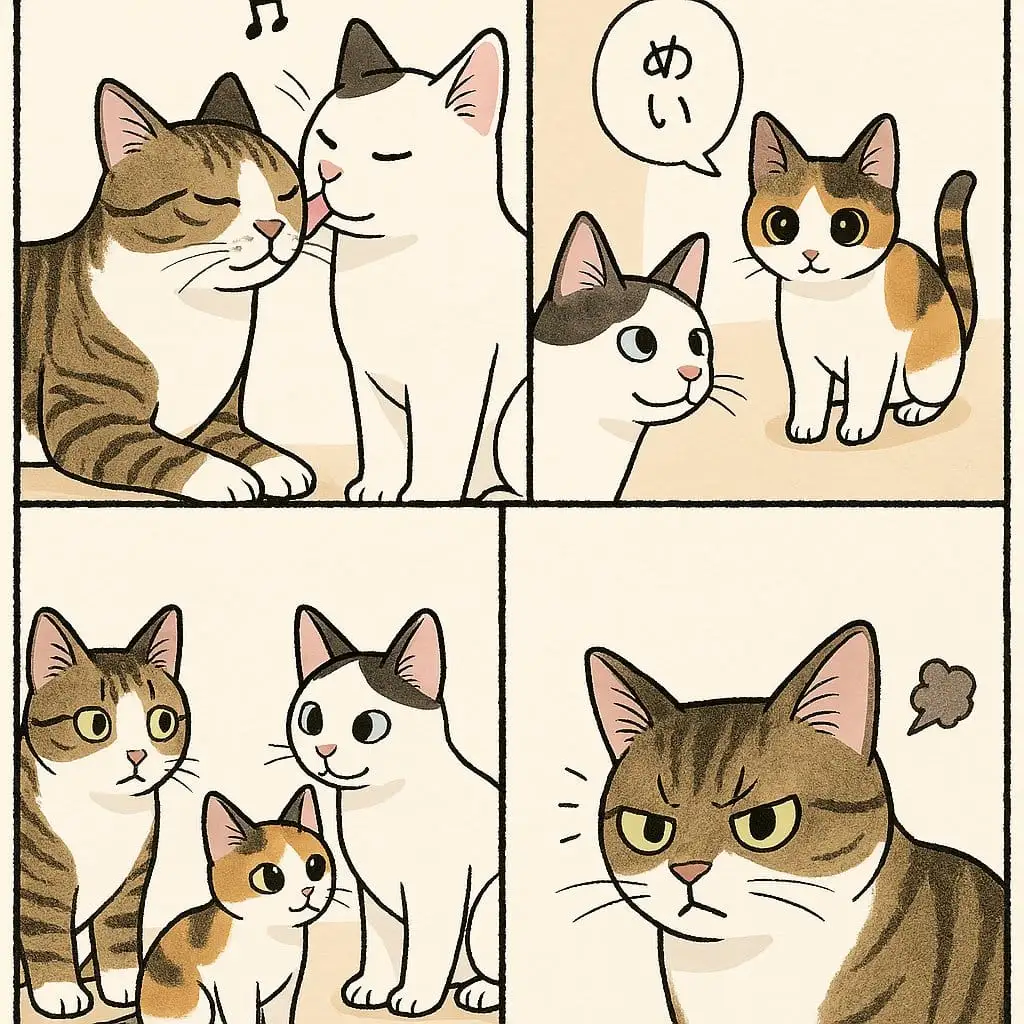 可爱四格猫咪吃醋漫画|虎斑猫の小情绪