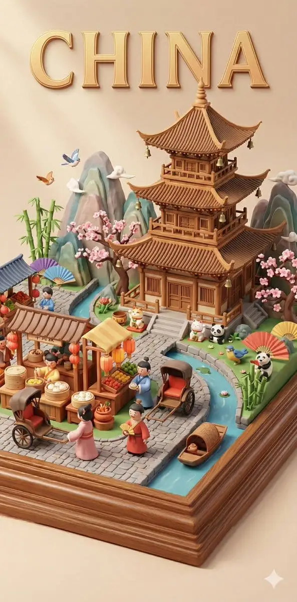 精致多层3D浮雕文化市井微缩模型设计