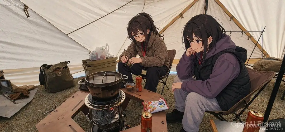 动漫风格冬日露营