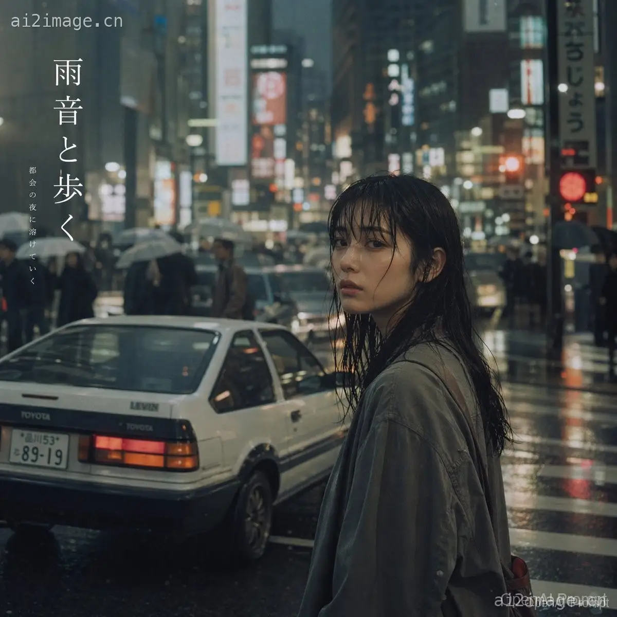 Cinematic Rainy City Portrait with Typography