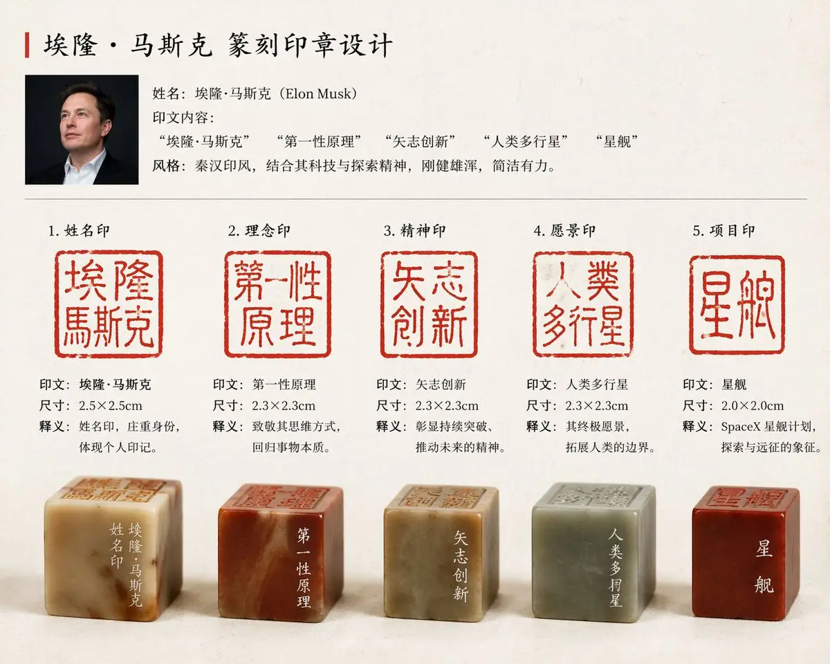 马斯克专属篆刻印章设计