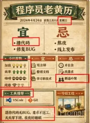 程序员复古黄历海报