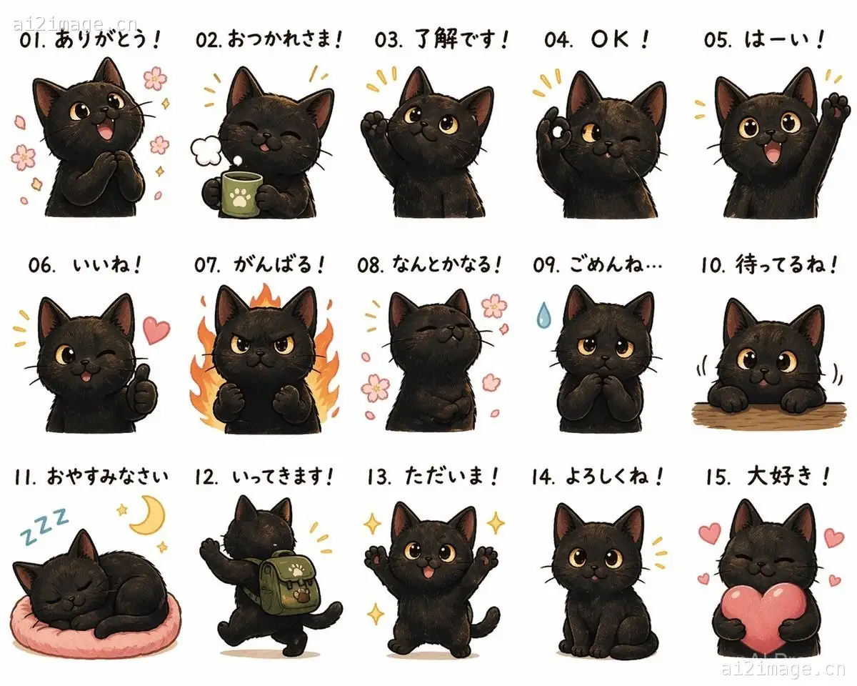 可爱黑猫日文贴纸合集