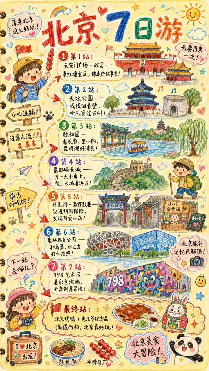 手绘旅行日记:童趣城市路线插画