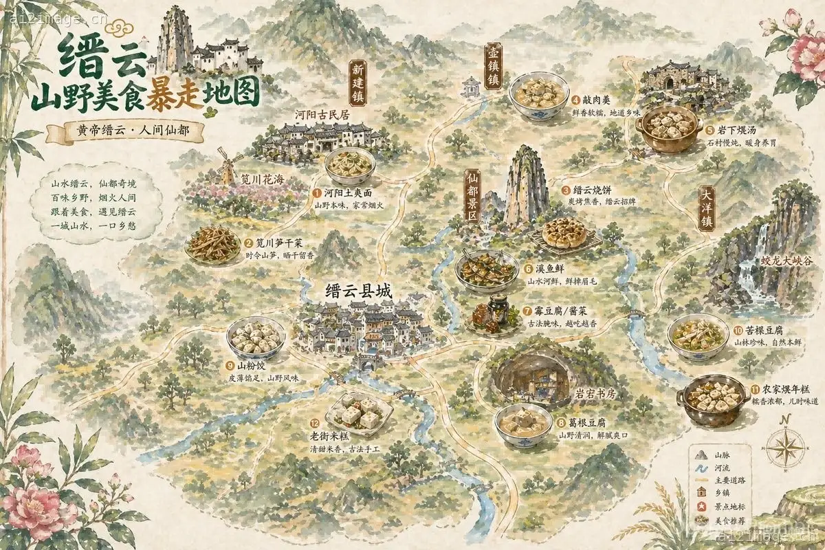 复古中国美食地图海报