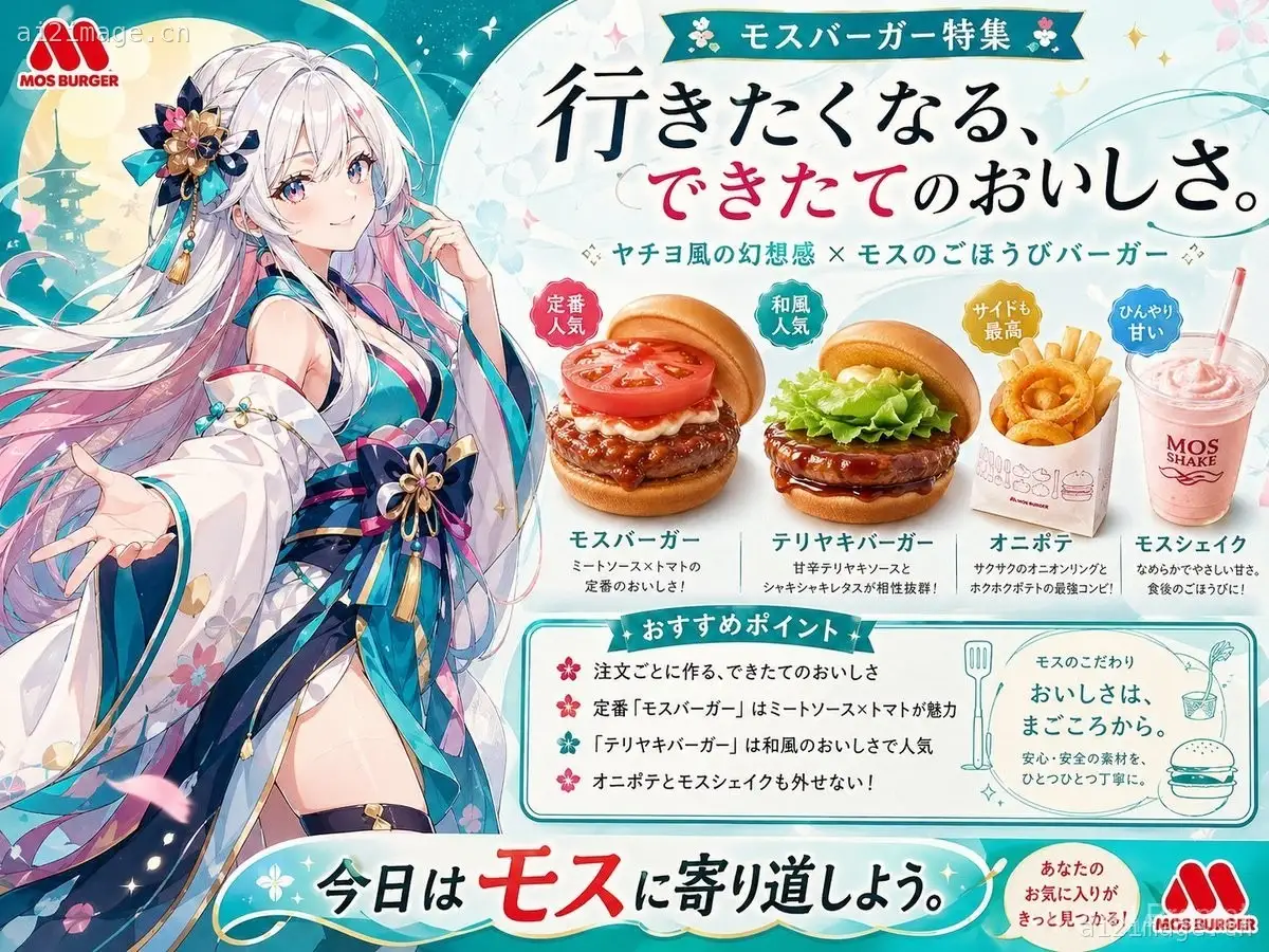 动漫风格 MOS Burger 宣传海报
