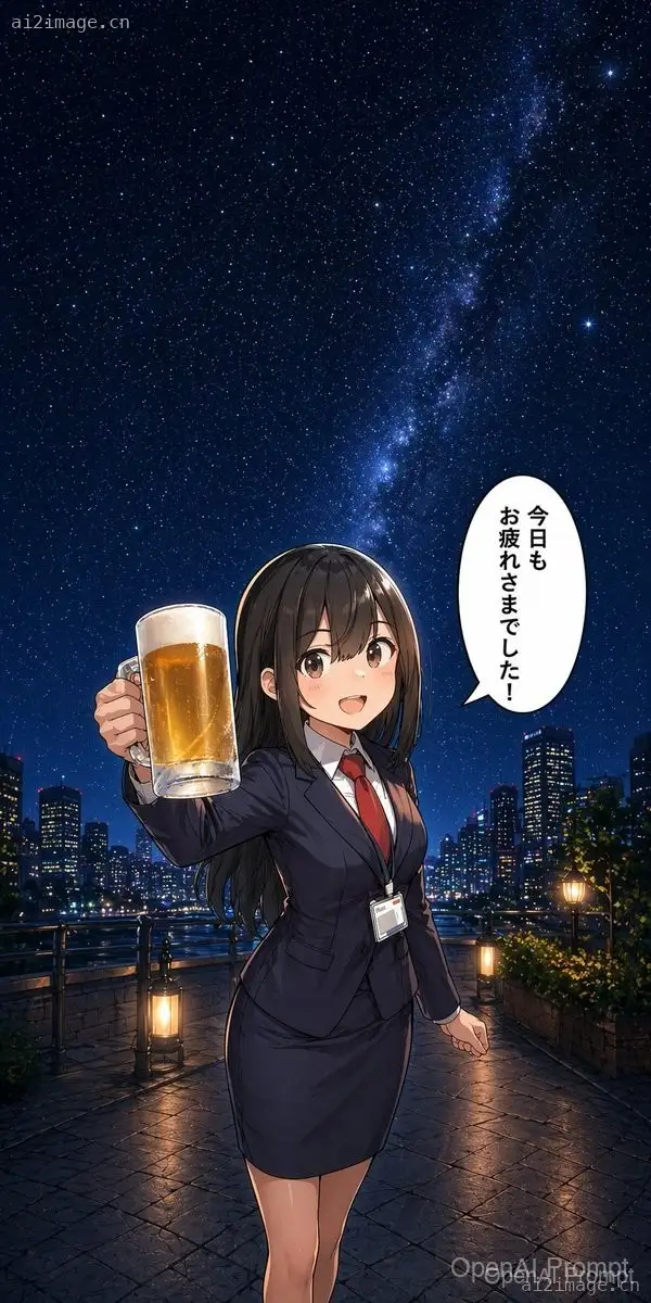 动漫职场女性夜晚举杯庆祝