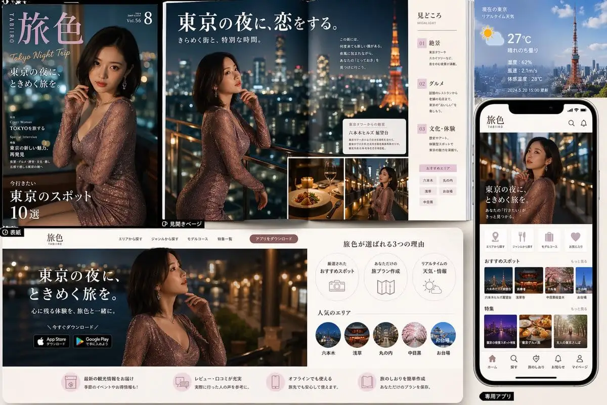 奢华东京夜游品牌视觉样机|旅色杂志×App UI设计
