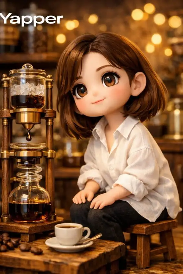 治愈系Q版少女微缩咖啡世界3D渲染
