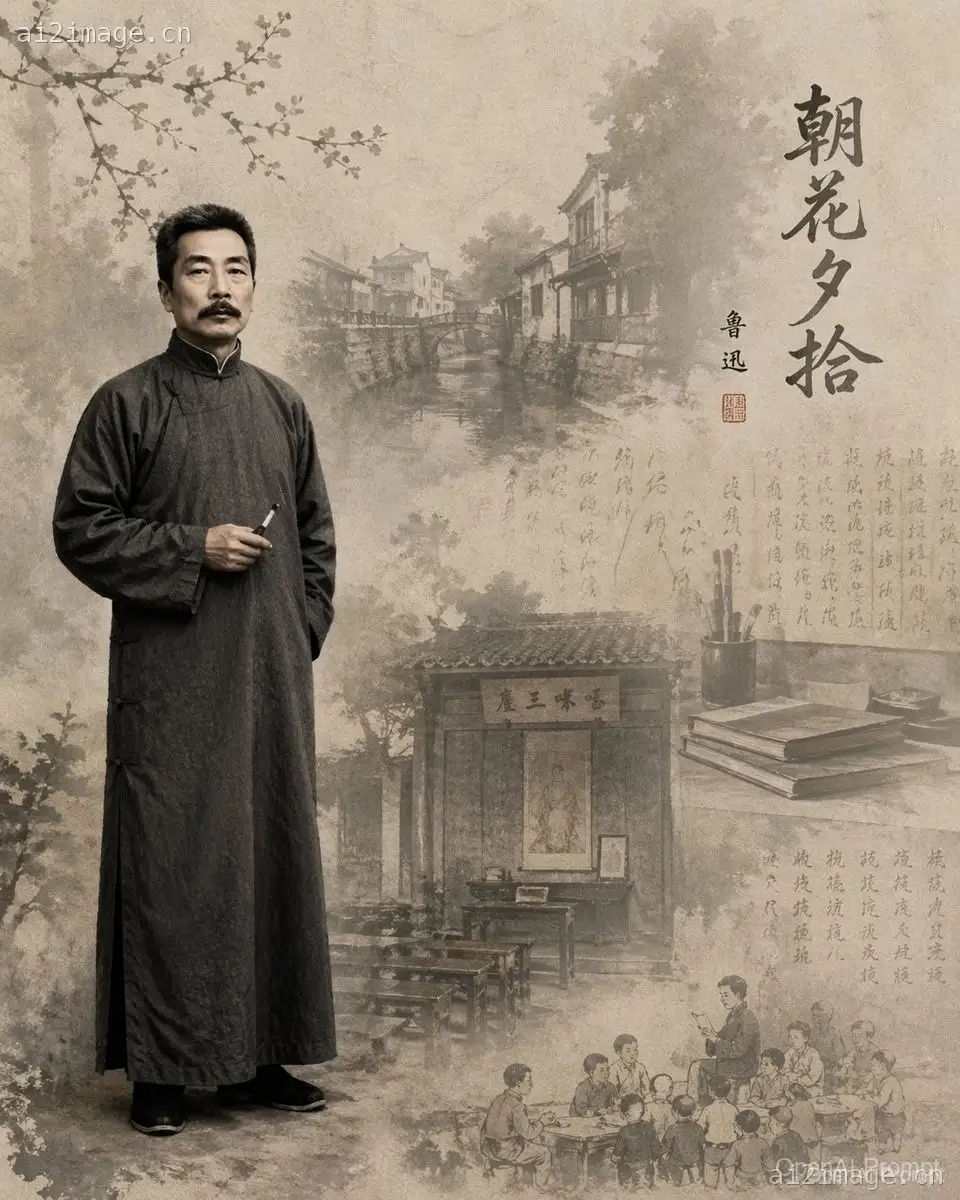 鲁迅文学主题插画