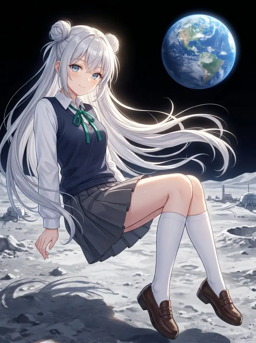 月球漂浮少女|赛博动漫插画