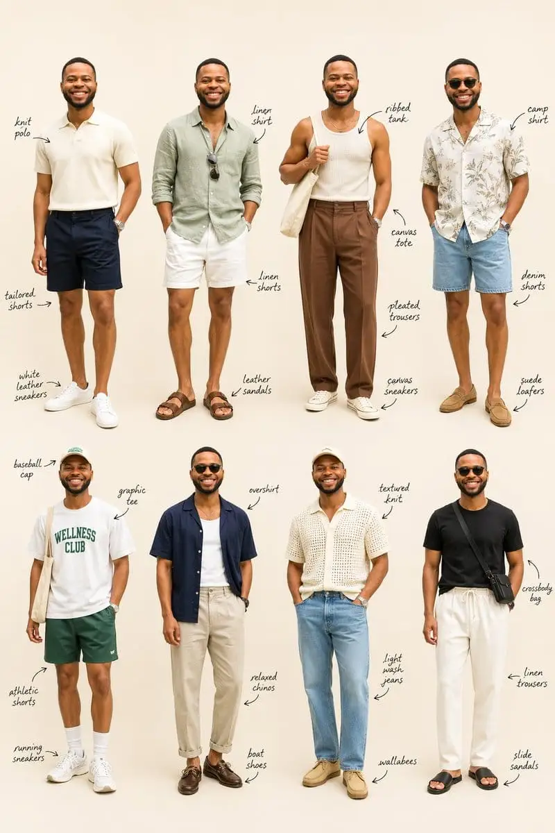 夏季男装Lookbook网格图|8套穿搭造型指南