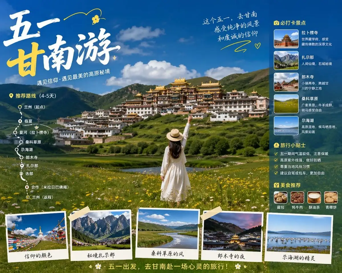 甘南黄金周旅行海报|五一高原秘境指南