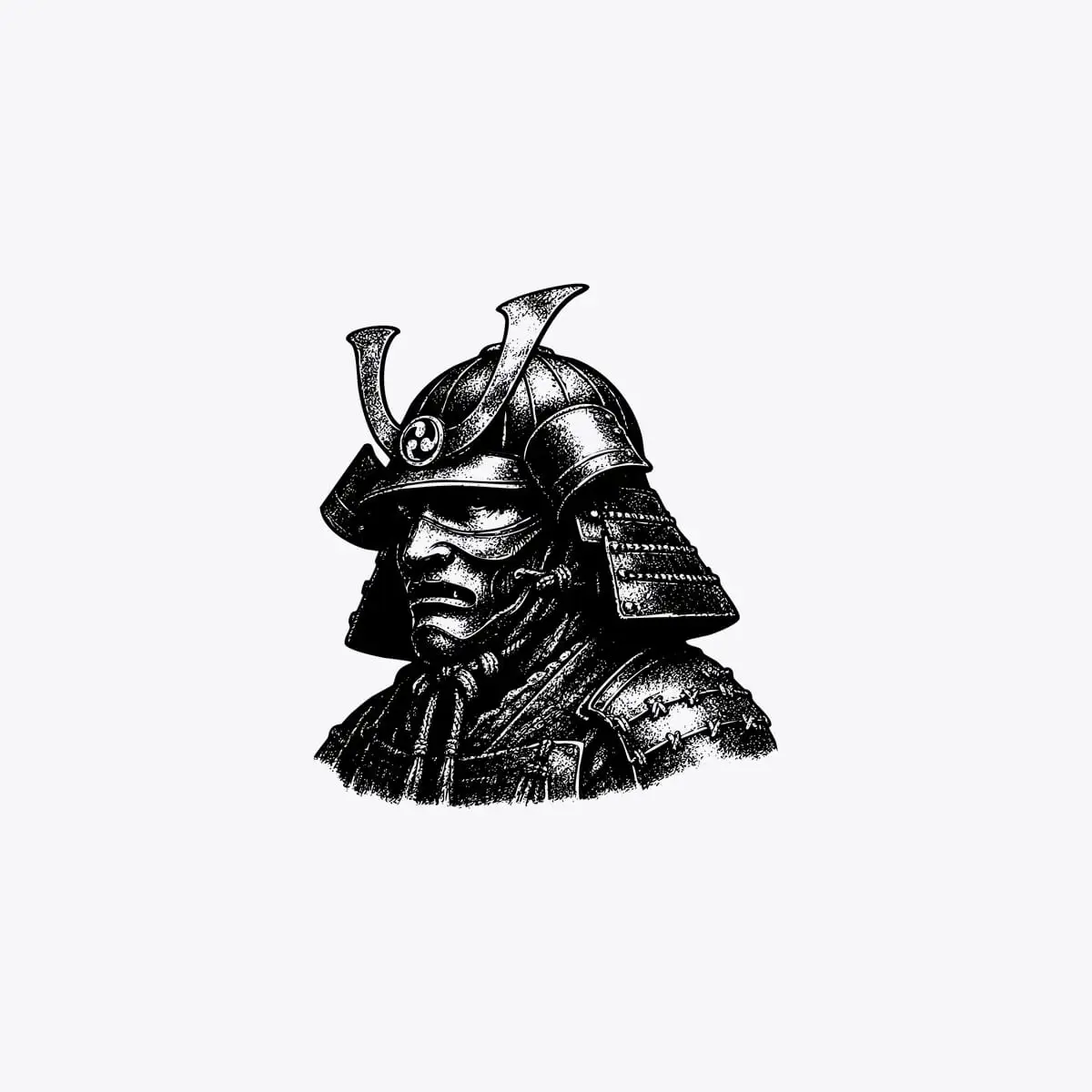 审查风格武士雕刻:极简单色插画