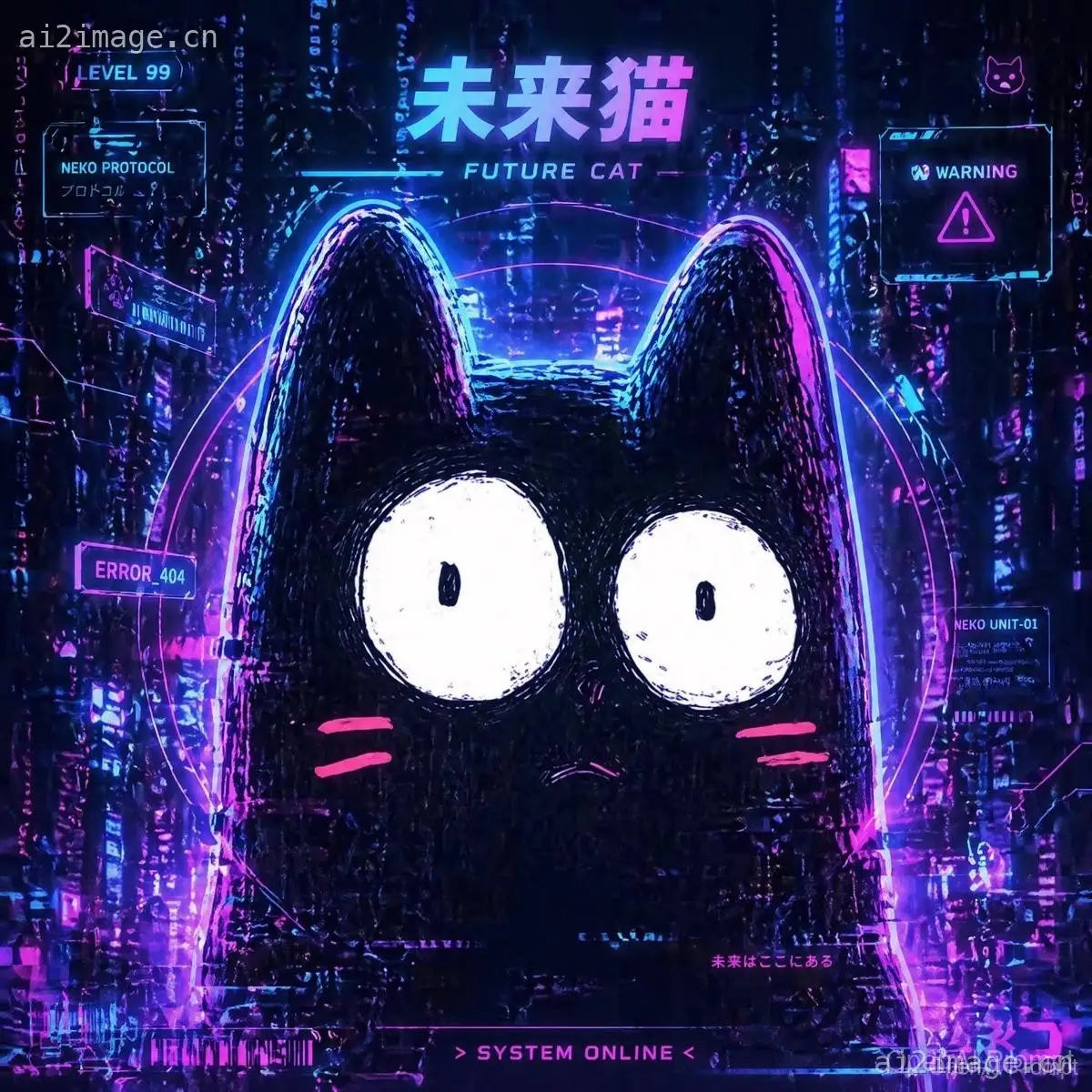赛博朋克未来猫霓虹海报