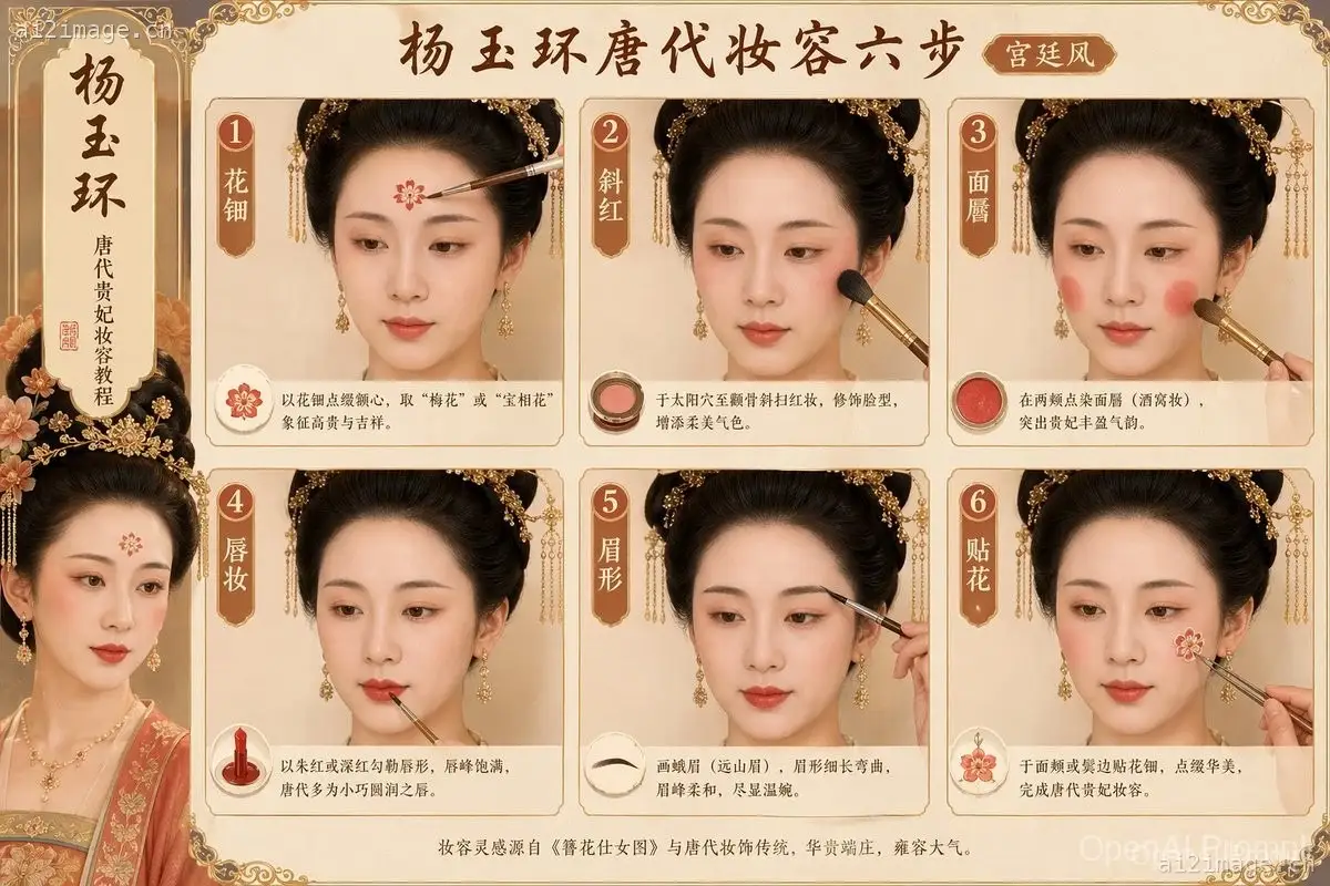 唐代妆容步骤提示词