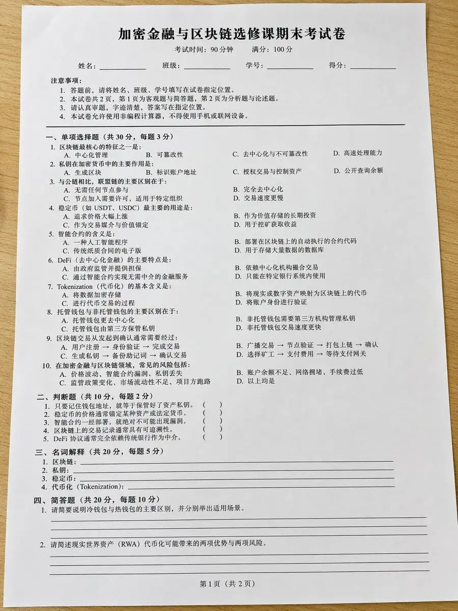 加密货币考试试卷 · 照片级真实感
