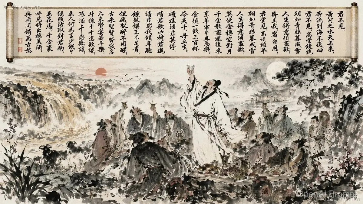 中国传统水墨宴饮图