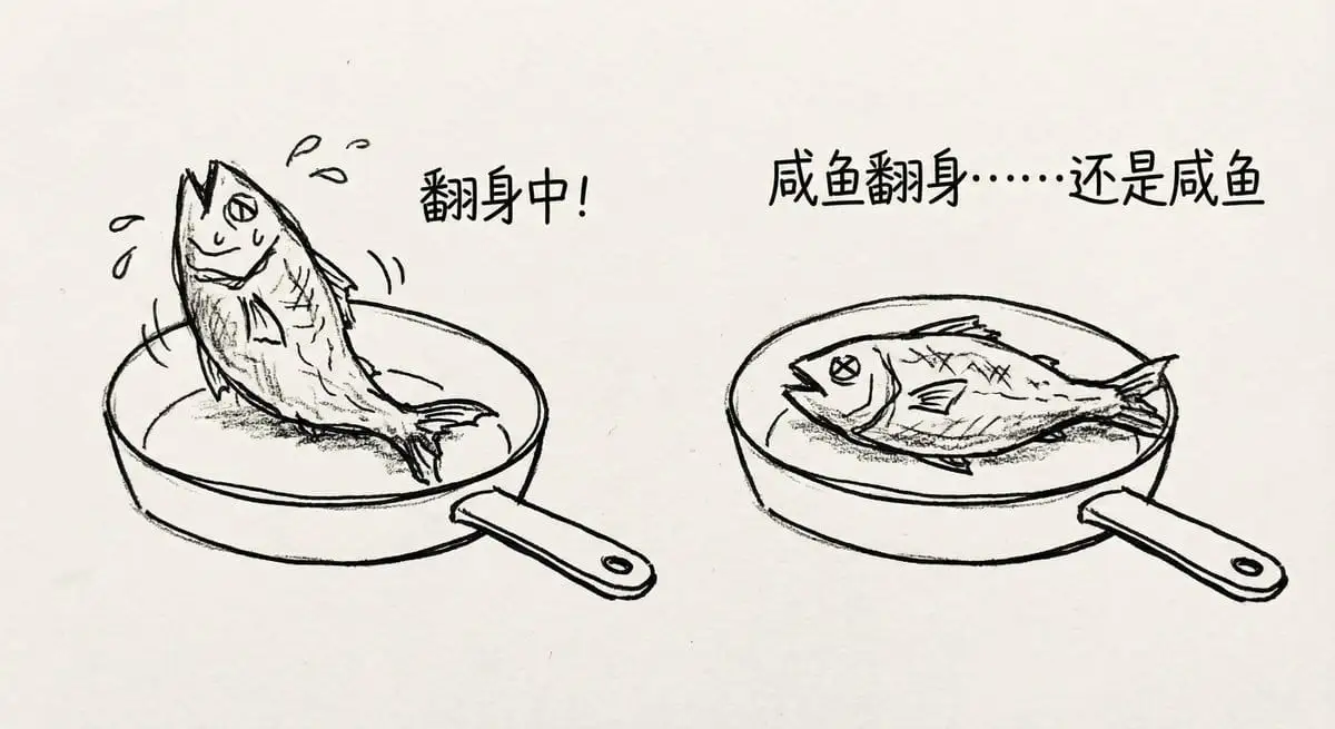 咸鱼翻身还是咸鱼 | 极简手绘哲理插画