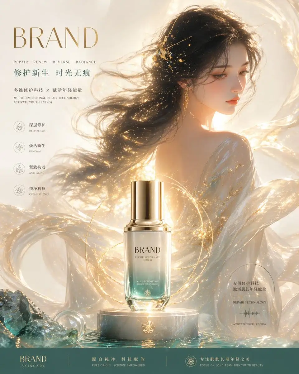 极简东方奢华·高端护肤品牌KV海报生成