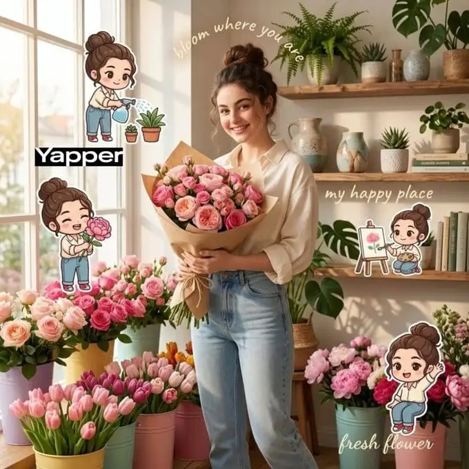 花店Q版少女温馨写真 | Instagram风格